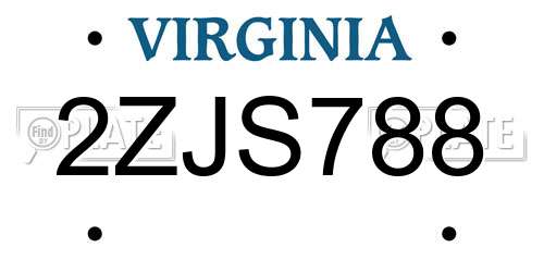 2ZJS788 Virginia License Plate