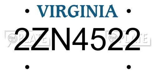 2ZN4522 Virginia License Plate