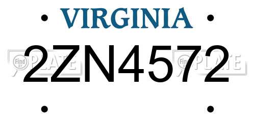 2ZN4572 Virginia License Plate