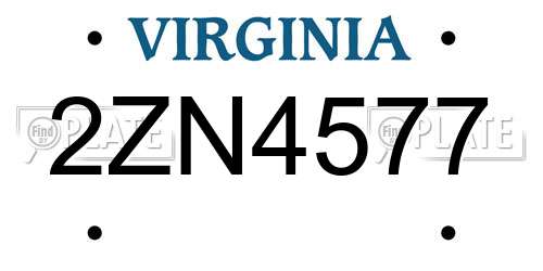 2ZN4577 Virginia License Plate