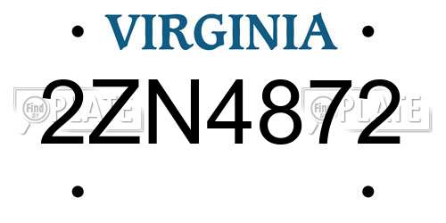 2ZN4872 Virginia License Plate