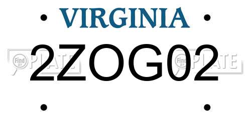 2ZOG02 Virginia License Plate