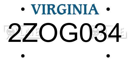 2ZOG034 Virginia License Plate