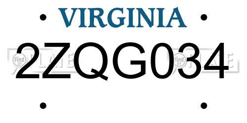 2ZQG034 Virginia License Plate