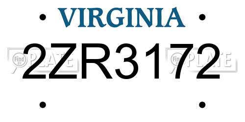 2ZR3172 Virginia License Plate