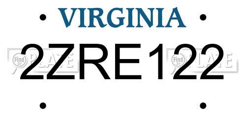 2ZRE122 Virginia License Plate