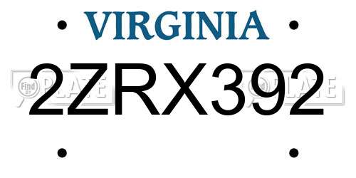 2ZRX392 Virginia License Plate