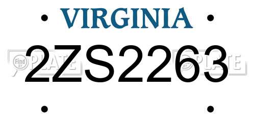 2ZS2263 Virginia License Plate