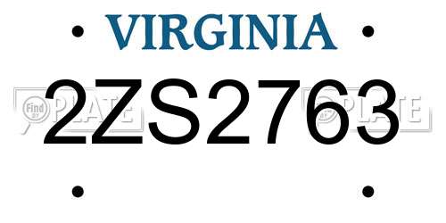 2ZS2763 Virginia License Plate