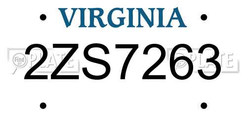 2ZS7263 Virginia License Plate