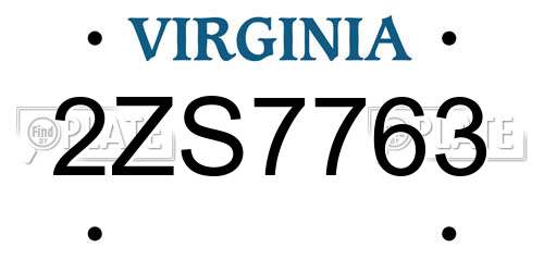 2ZS7763 Virginia License Plate