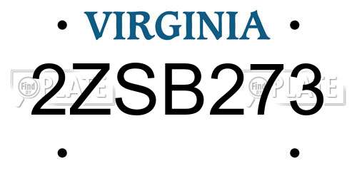 2ZSB273 Virginia License Plate
