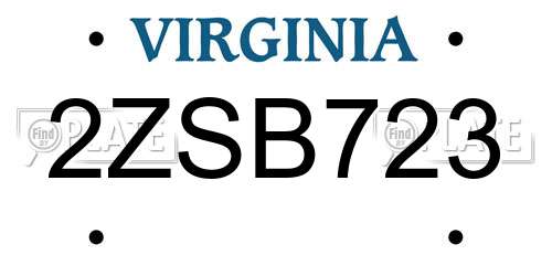 2ZSB723 Virginia License Plate