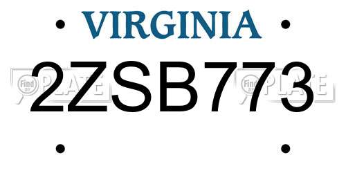 2ZSB773 Virginia License Plate