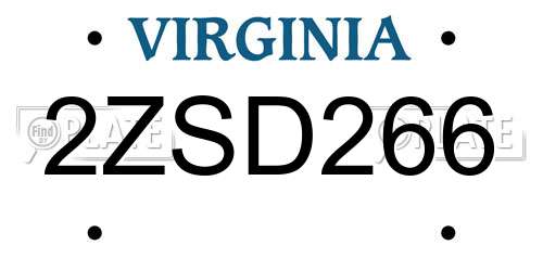 2ZSD266 Virginia License Plate
