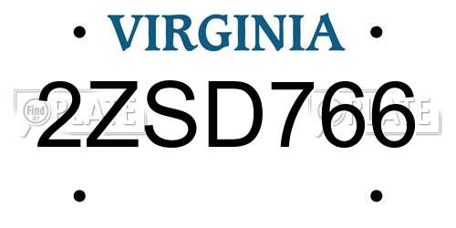 2ZSD766 Virginia License Plate