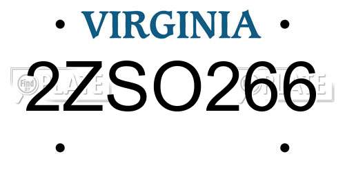 2ZSO266 Virginia License Plate