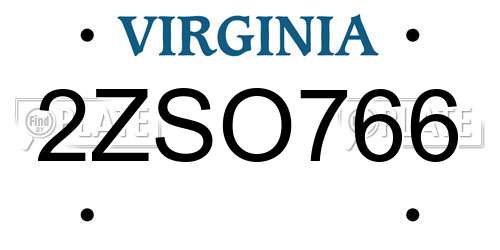 2ZSO766 Virginia License Plate