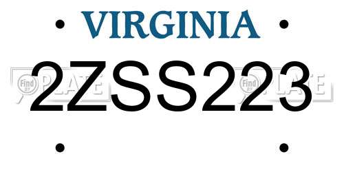 2ZSS223 Virginia License Plate