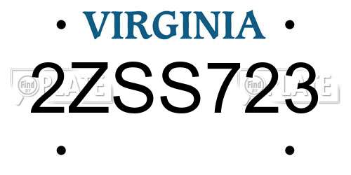 2ZSS723 Virginia License Plate