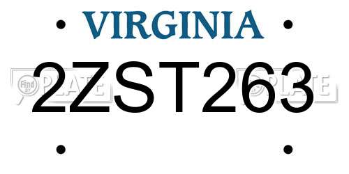 2ZST263 Virginia License Plate