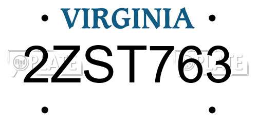 2ZST763 Virginia License Plate
