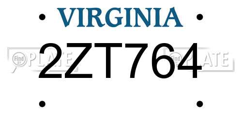 2ZT764 Virginia License Plate