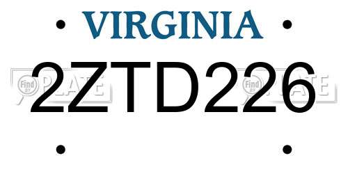 2ZTD226 Virginia License Plate