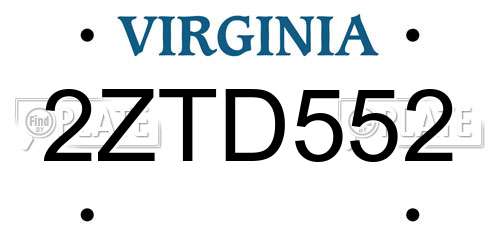 2ZTD552 Virginia License Plate