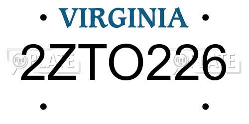 2ZTO226 Virginia License Plate