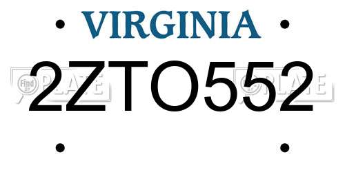 2ZTO552 Virginia License Plate