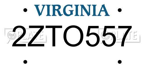 2ZTO557 Virginia License Plate