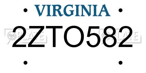 2ZTO582 Virginia License Plate