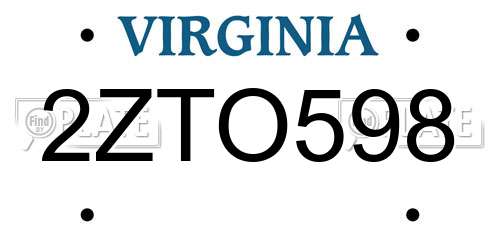 2ZTO598 Virginia License Plate
