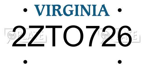 2ZTO726 Virginia License Plate