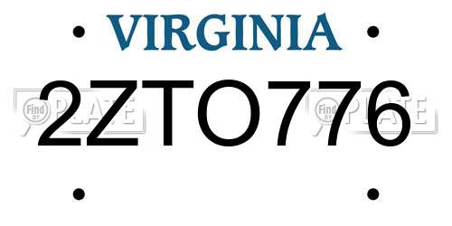 2ZTO776 Virginia License Plate