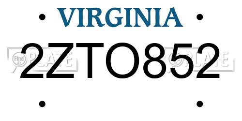 2ZTO852 Virginia License Plate