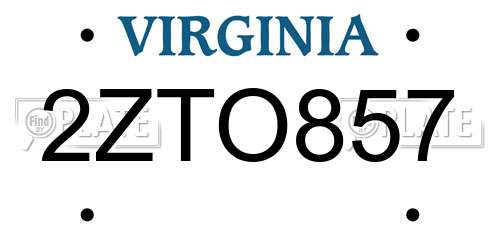 2ZTO857 Virginia License Plate