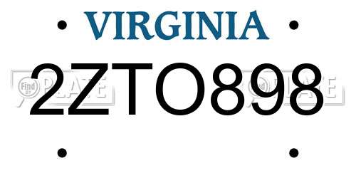2ZTO898 Virginia License Plate