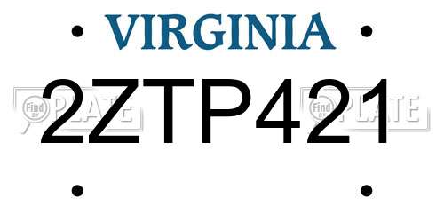 2ZTP421 Virginia License Plate