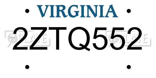 2ZTQ552 Virginia License Plate