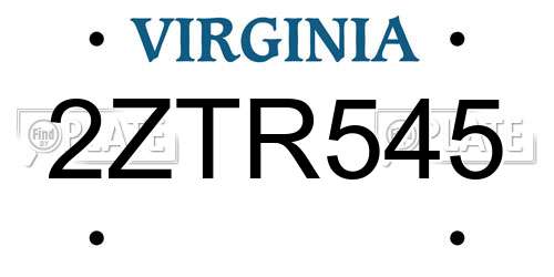 2ZTR545 Virginia License Plate