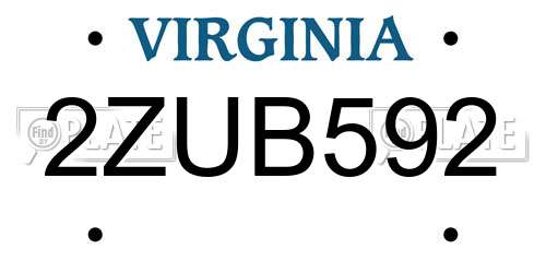 2ZUB592 Virginia License Plate