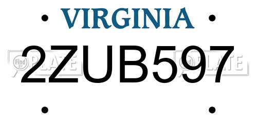 2ZUB597 Virginia License Plate