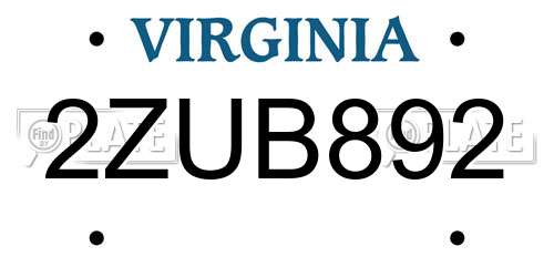 2ZUB892 Virginia License Plate