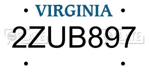 2ZUB897 Virginia License Plate