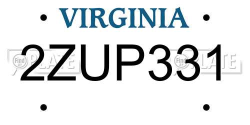 2ZUP331 Virginia License Plate