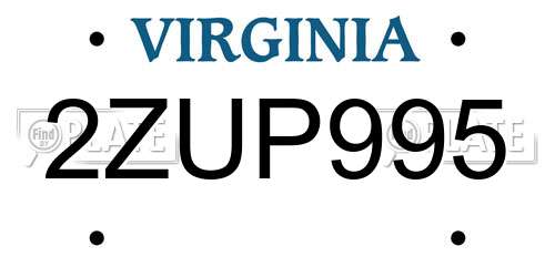 2ZUP995 Virginia License Plate
