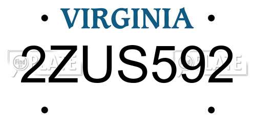 2ZUS592 Virginia License Plate