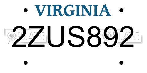 2ZUS892 Virginia License Plate